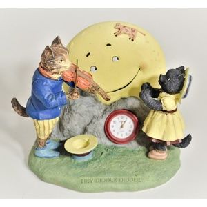 NIB Linden Hey Diddle Diddle Figurine Clock 1980s
